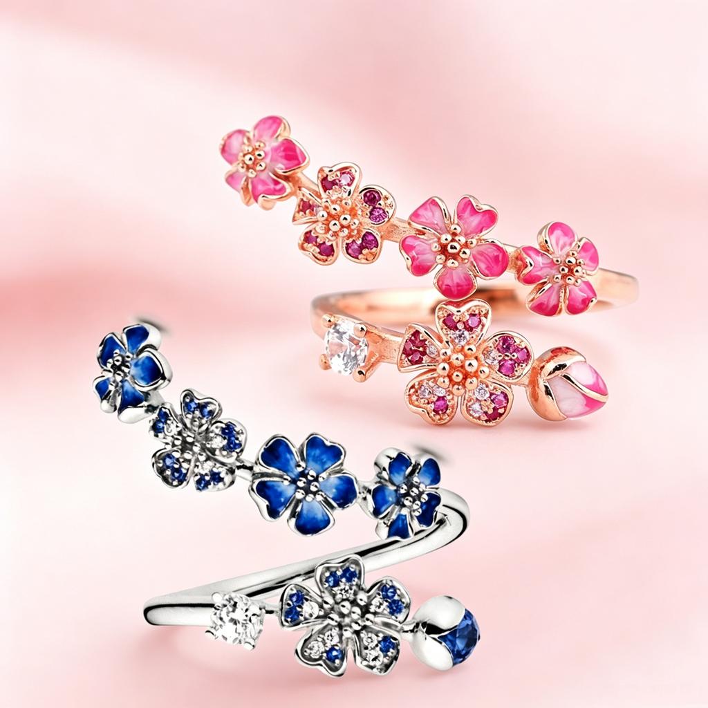 Anello S925 in Argento Smalto Rosa Fiore di Pesco Cristallo per Donne Semplice Raffinato Gioiello per Matrimonio Festa