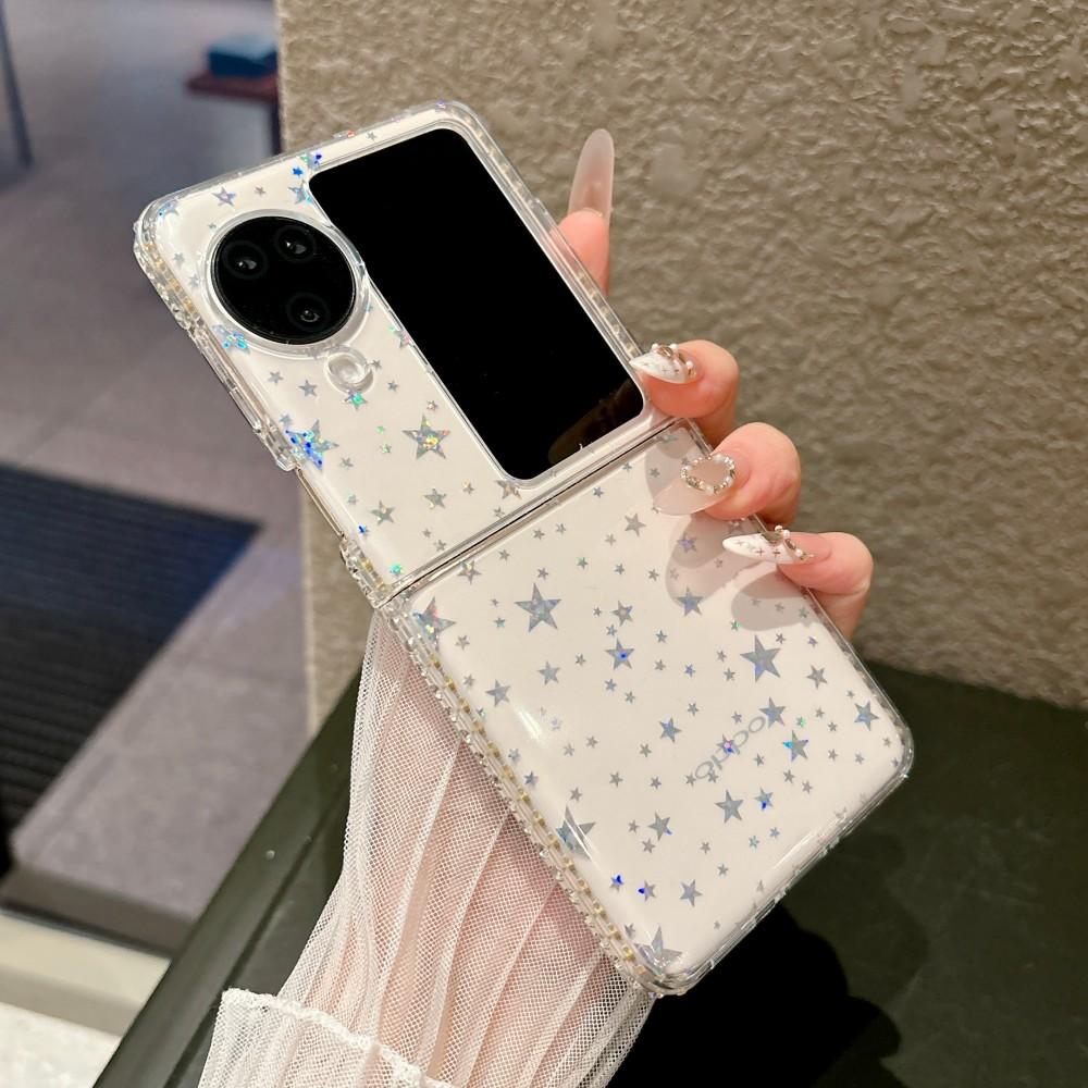For OPPO Find N3 Flip Phone Case Fashion Feather Star Pattern PC Hard Shell Protective Shockproof Back Cover