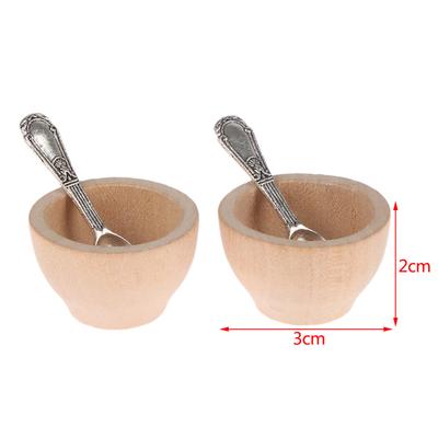 Lot de 4 meubles miniatures pour maison de poupée, petit bol en bois, cuillère, modèle à monter soi-même