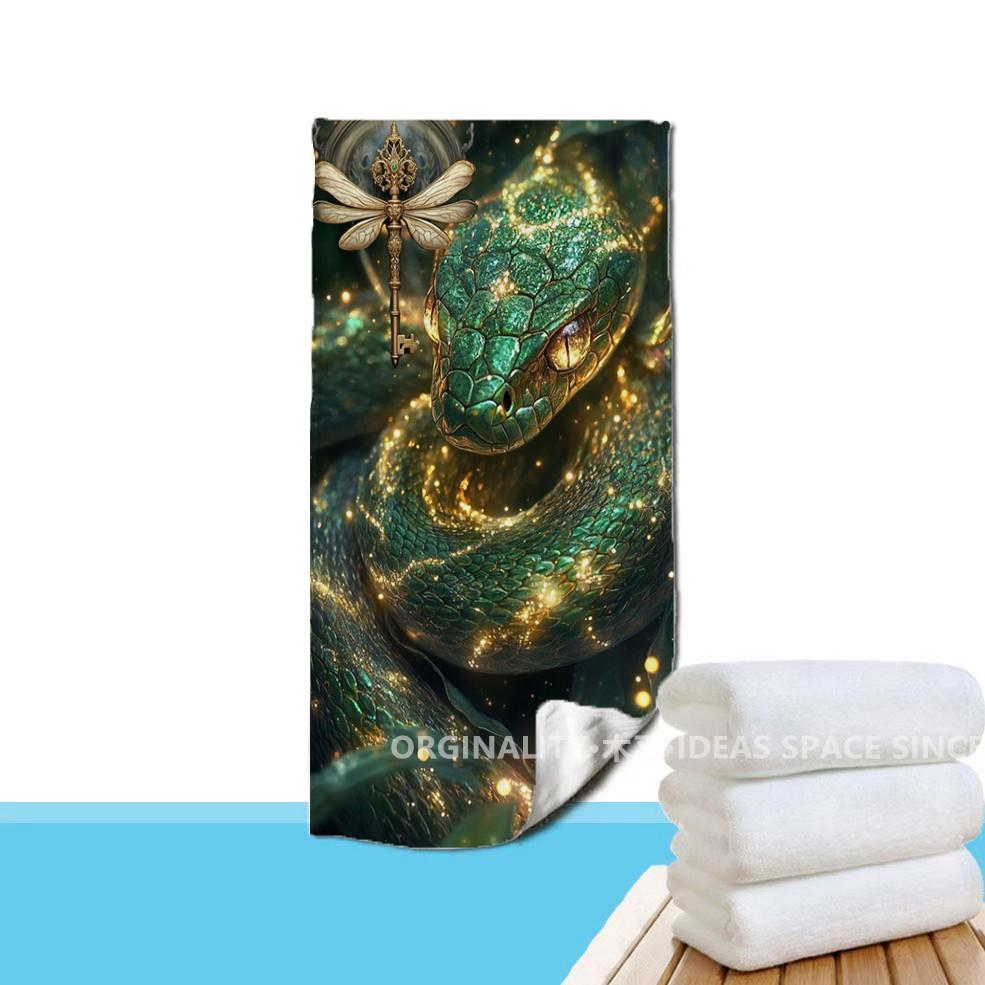 Golden Emerald Snake Beach Towel Patterned Sunscreen And Windproof Suitable For Swimming Pool Camping Travel