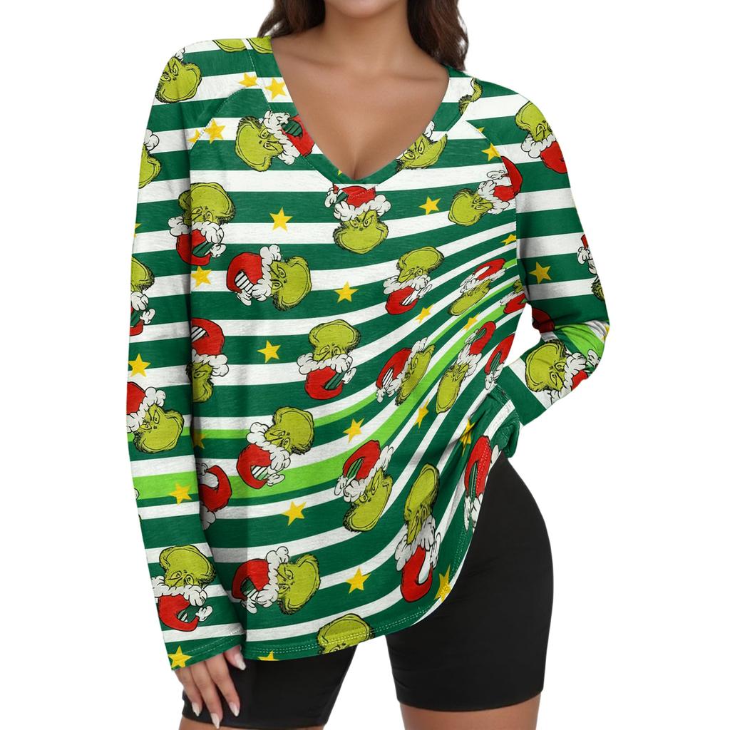 Women's Fashion Loose Raglan Sleeve T-Shirt With Christmas Print Casual Top