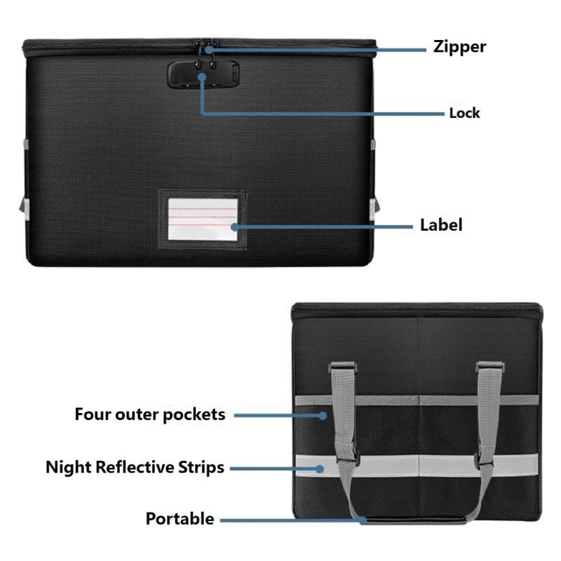 Portable Heat Proof File Box With Insulation Layer And Adjustable Handle For Easy Transport