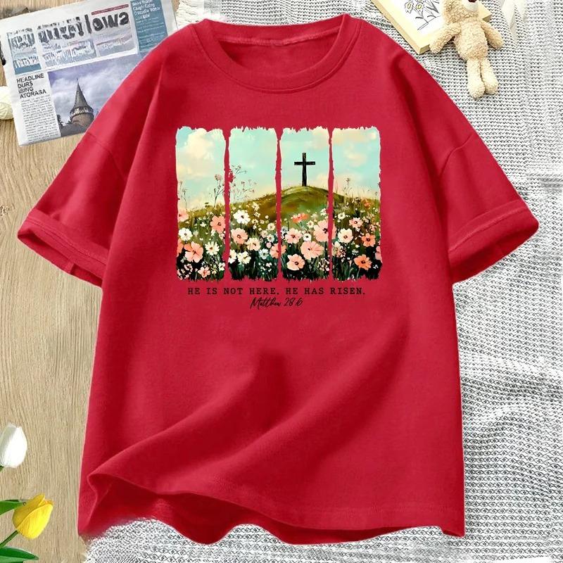 He Is Risen Wildflower Print Tshirt Spring Easter Designs Tshirt Women Trendy Easter Christian Jesus T Shirt Womens Clothing