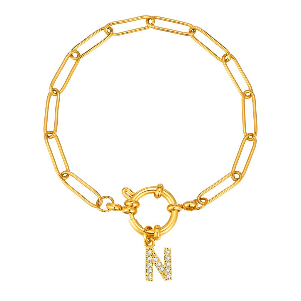 Stainless Steel 18K Gold Fashion Small Square Chain Bubble Buckle Copper Material 26 Letter Bracelet Br-2167