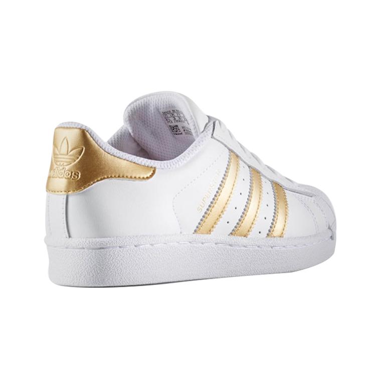 adidas Originals Superstar J Cow Leather Vintage Low Top Kids' Skateboarding Shoes White Gold Teenagers B39402