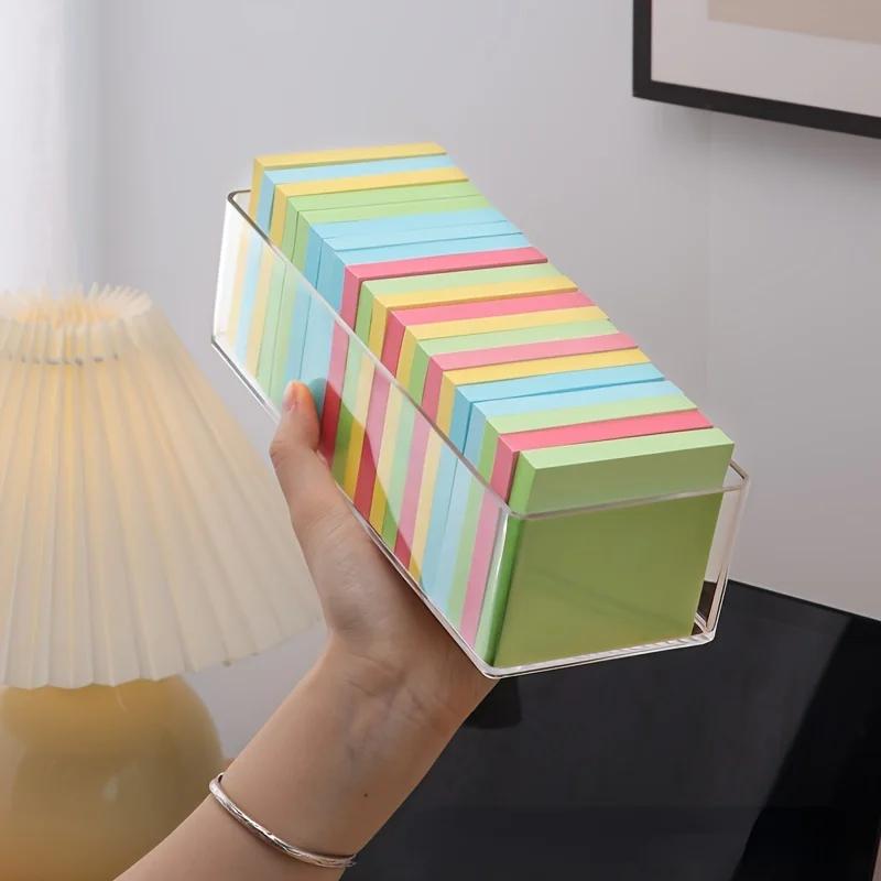 1pc Sticky Note Stationery Storage Box Clear Acrylic Sundries Office Note Divided Multi-grid Shelf