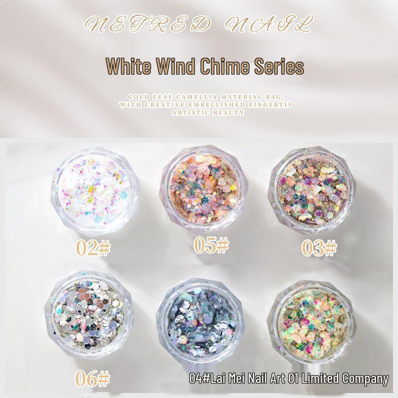 

White Wind Chime Hexagon Glitter Nail Art Sequins - Ultra-Thin & Mixed Coarse Fine