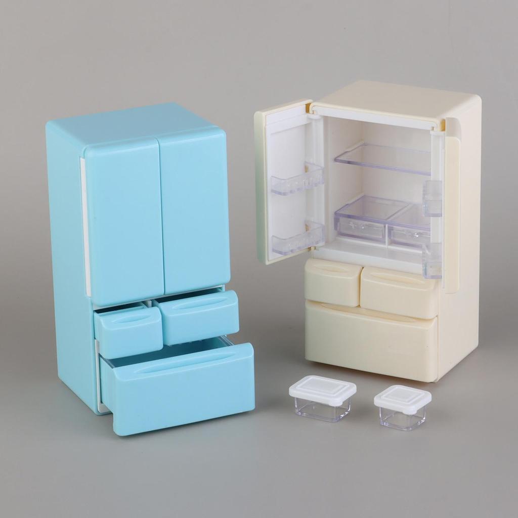 Miniature Dollhouse Double Door Refrigerator 1:12 Scale Kitchen Scene Toy