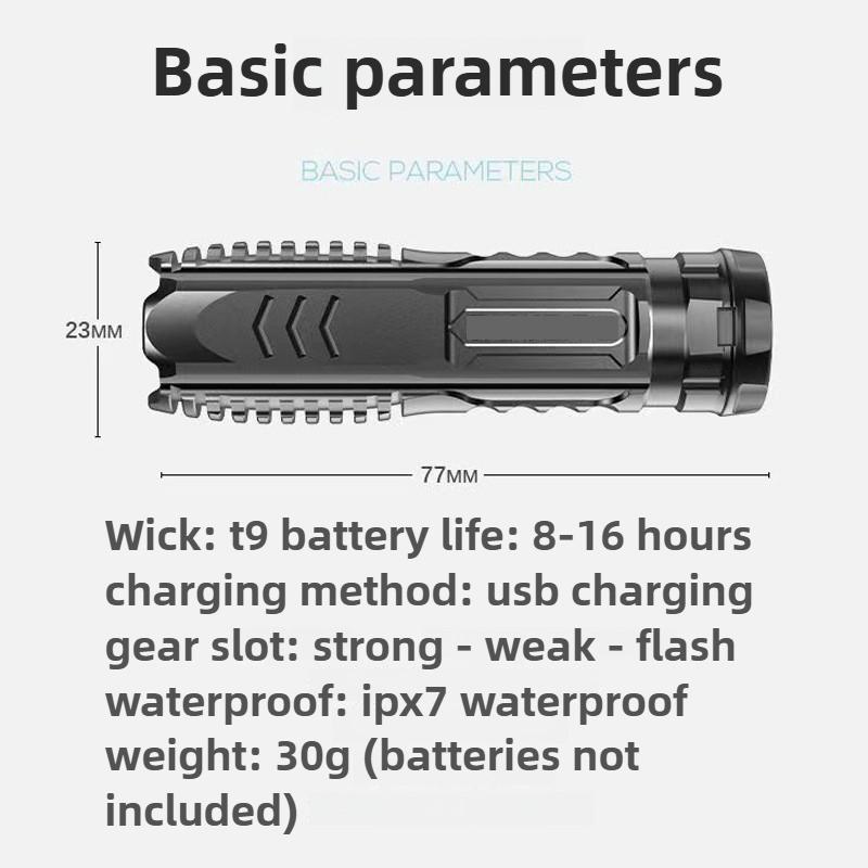 LED Starke Licht Taschenlampe USB Lade Mini Tragbare Super Helle Langstrecken Außen Beleuchtung
