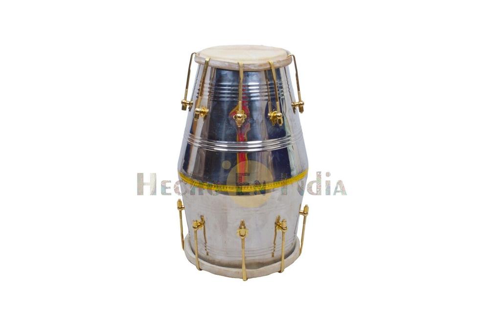 Indian Traditional Folk Musical Instrument – Steel Nut & Bolt Dholak with Cover