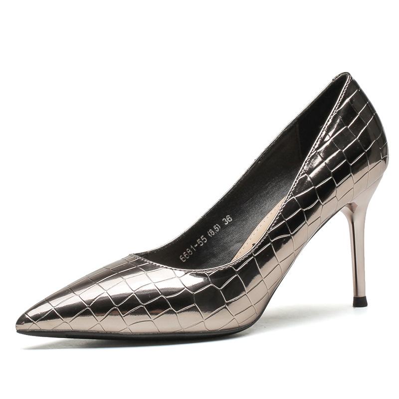 Korean Style Silver Patent Leather Pointed Toe High Heels - Elegant Thin Heel Flats for Women