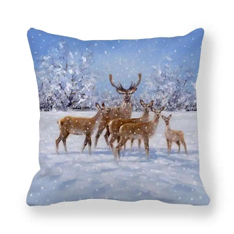 New Christmas Cushion Cover Print Robin Bird Pillow Navidad Gift Pillowcase Decoration