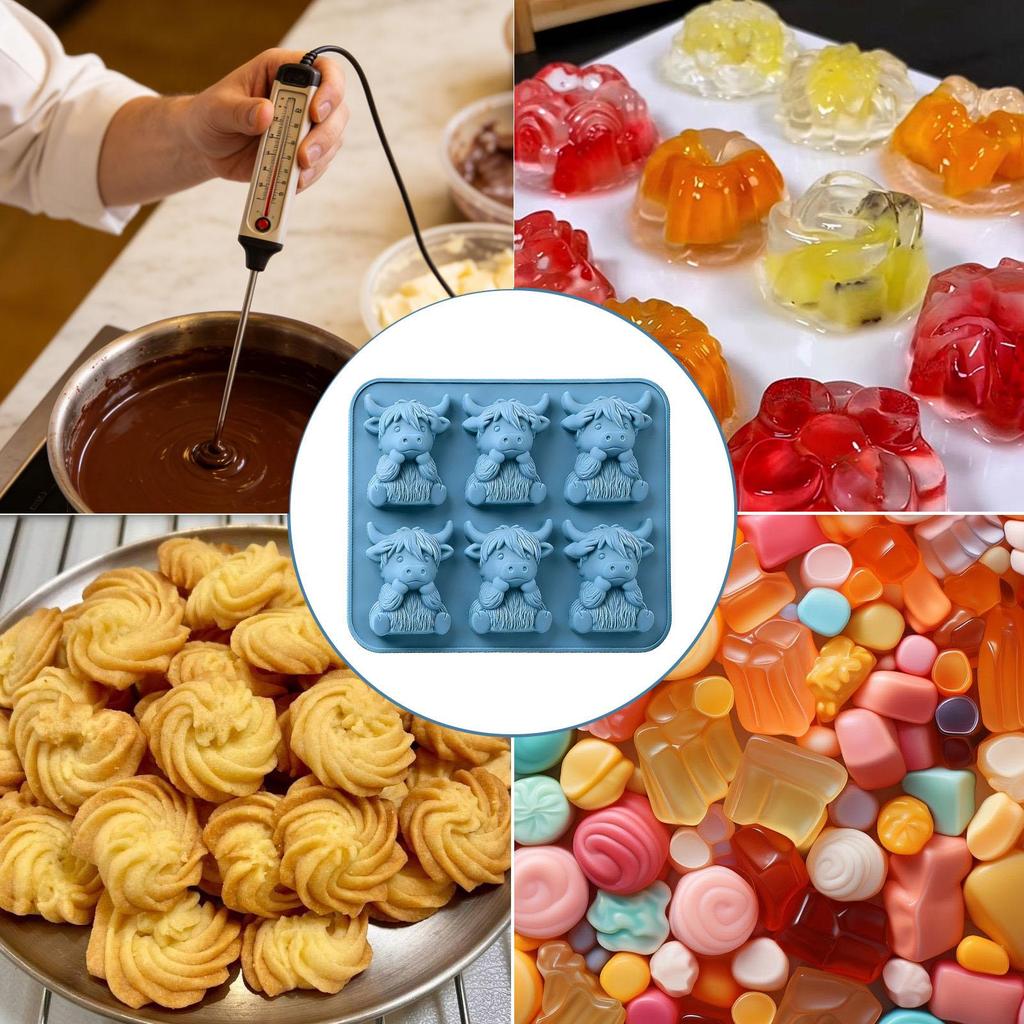6-Cavity Highland Cow Silicone Ice Mold Animal Shape I Ce Cube Tray Food Grade Easy Release For Whiskey Home Bar Party