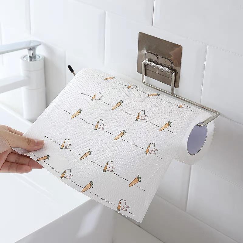 The Kitchen Wall Hanging Paper Towel Rack,Plastic Wrap , Perforation-Free Dish Cloth Stainless Steel Organizer Hooks