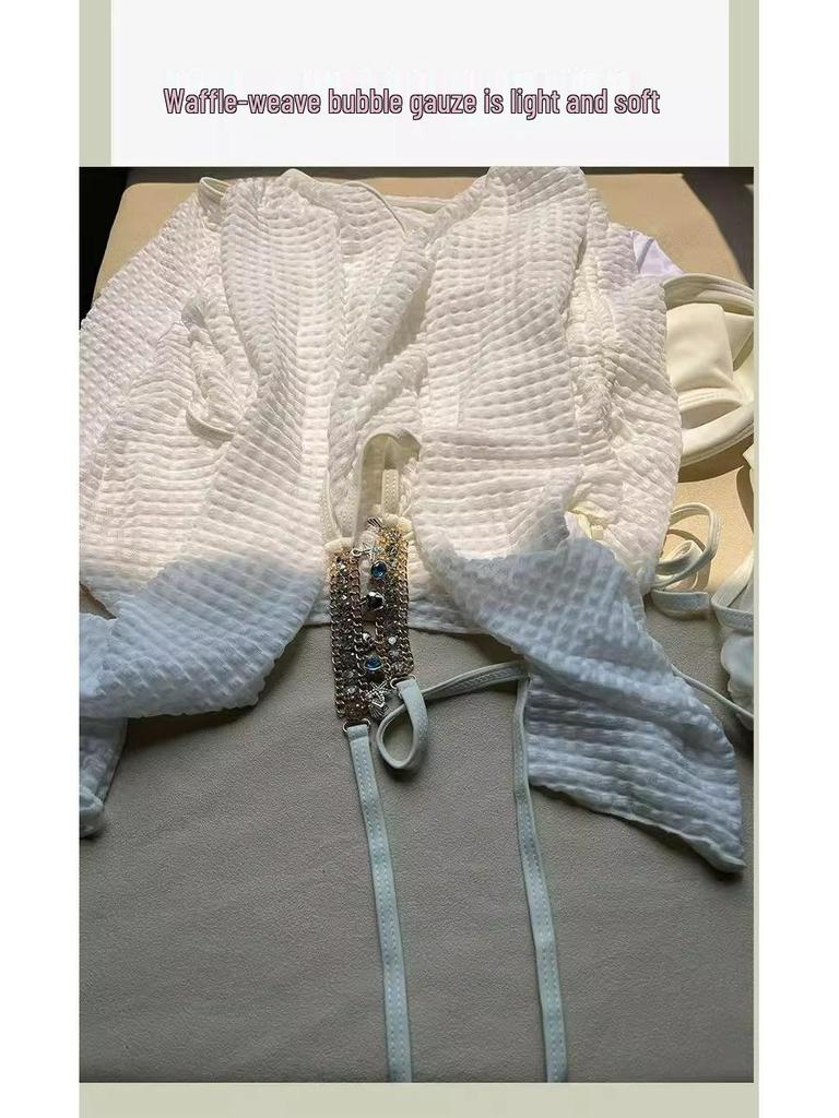 Bikini da Donna di Alta Gamma a Quattro Pezzi con Protezione Solare a Manica Lunga