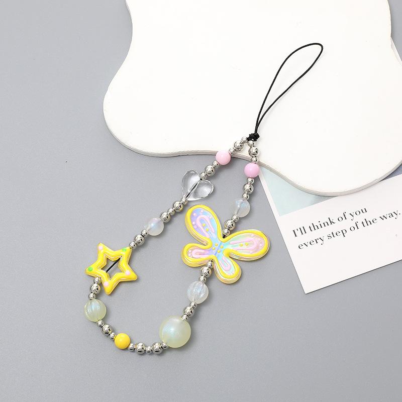 

Phone Chain 20cm Beaded Hand Rope Hand-Painted Butterfly Keychain Acrylic Candy Color Phone Hanging Rope For Key Mobile Phone жёлтый