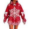 Ladies' Christmas Printed Bow Long Sleeved Loose Fitting Headband With Rope Hooded Sweatshirt Top