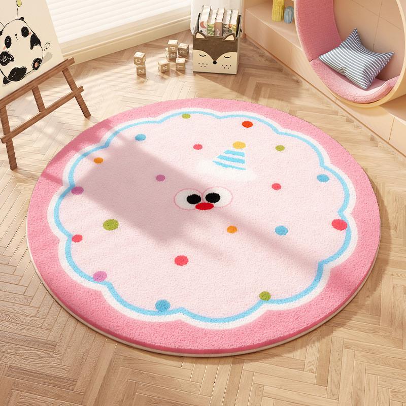 Cartoon Animal Pattern Circular Carpet With Water Wash For Kids Bedroom And Lounge Area