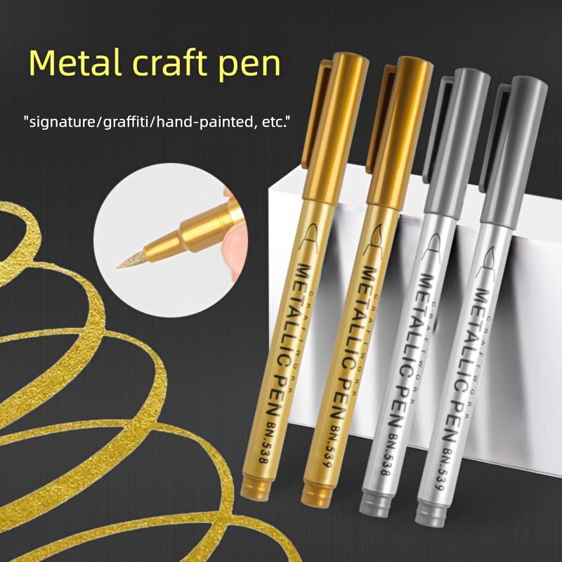 8pcs High-Shine Metallic Pen, Golden And Silvery Colored Marking Pens, Waterproof, Fast-Drying, Soft-Tip Marker Pens , Fine-Tip