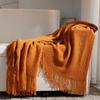 Chunky Knit Tassel Throw Blanket Solid Color Textured Knitted Blanket For Sofa Bed Home Decor