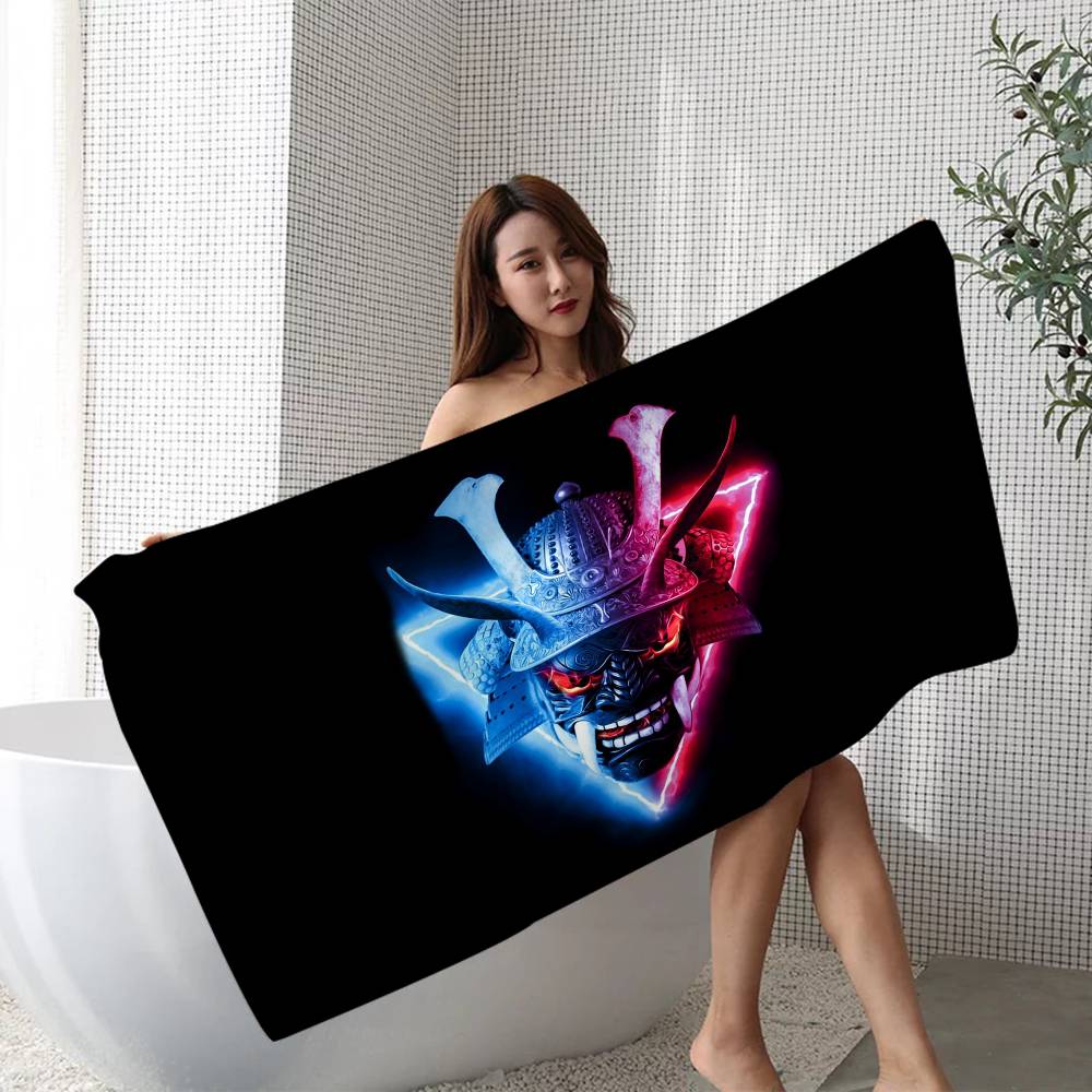 1pc Japan Samurai Oni Mask Microfiber Printed Beach Towel Mountain Climbing Yoga Beach Swimming Running Absorbent Soft Towel