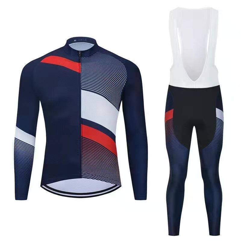 Cross-border Long-sleeved Cycling Suit, Spring and Autumn Men's Quick-drying Breathable Bicycle Cycling Suit, Silicone Pad Trousers