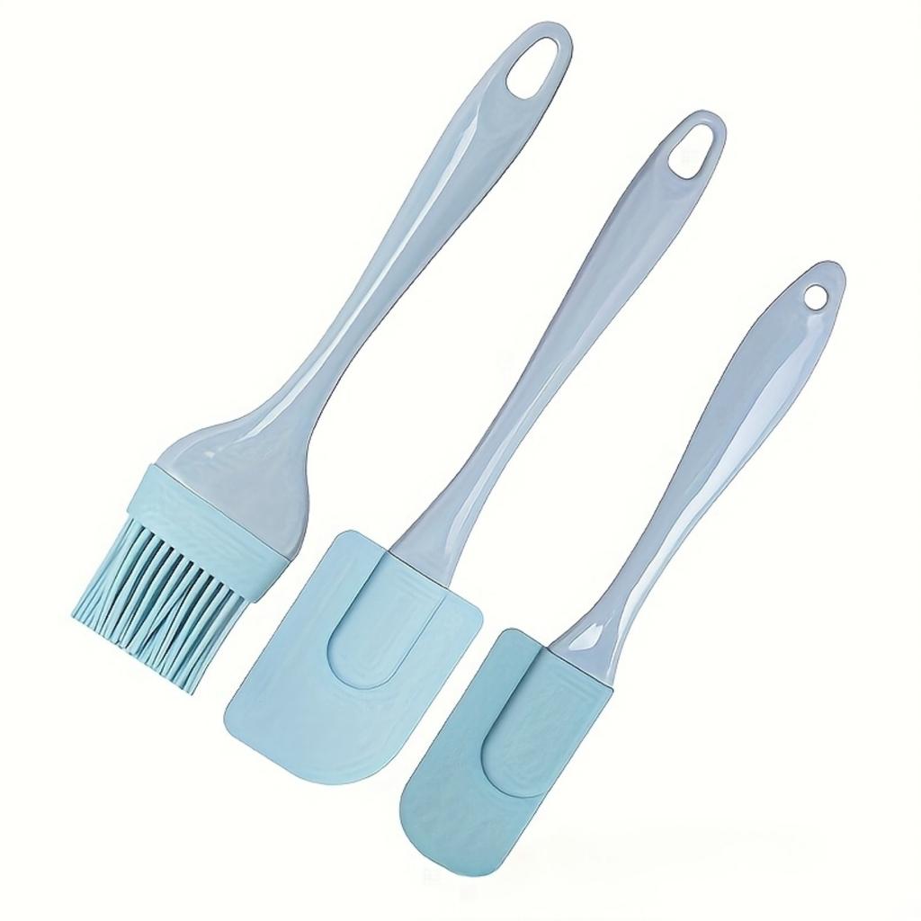 3pcs Silicone Baking Spatulas And Oil Brush Set, Food Grade Silicone Butter Cream Spreaders And Pastry Brush, Kitchen Utensils .