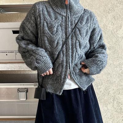 Maillard court haut d'automne col roulé fermeture éclair pull cardigan femmes automne et hiver nouveau ample veste tricotée