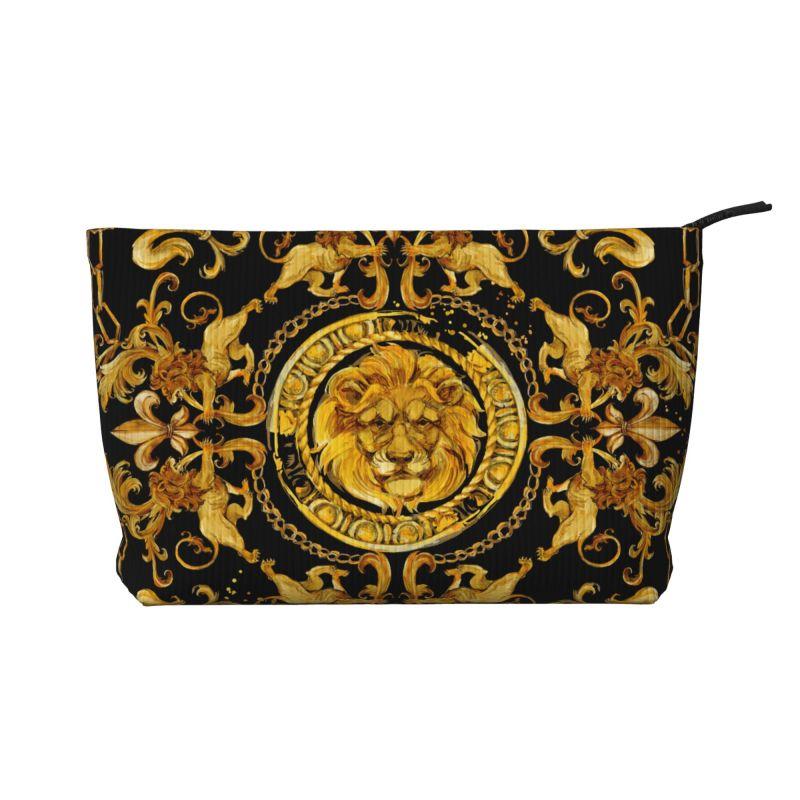 Golden Lion Baroque Print Cosmetic Bag Women Large Capacity Makeup Bag Organizer Case Beauty Storage Toiletry Bags