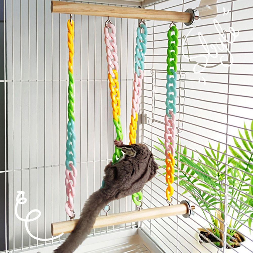 Colorful Chains Mice Rope Swing Stand Chew-Proof Natural Wood Climbers  Small Animal