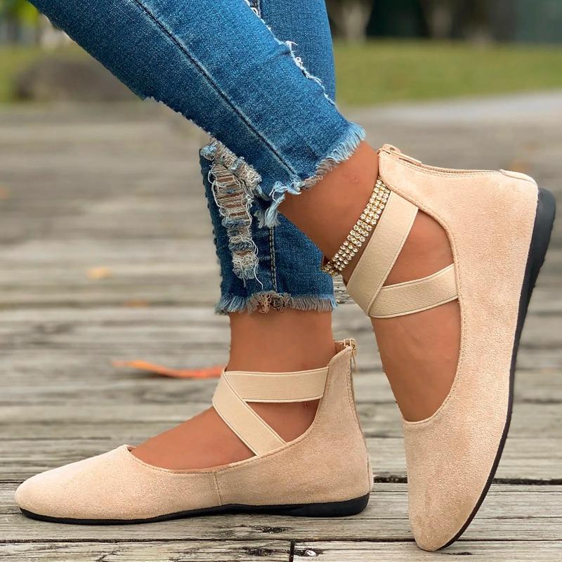 Women's Hollow Flock Flat Shoes Round Toe Shallow Thin Soft Sole Shoes Solid Color Casual Shoes Elegant Office Ladies Footwear
