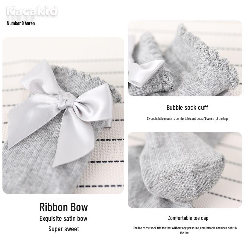 Girls' Bow Mid-Calf Cotton Socks - Cute Solid Colors for Spring & Autumn