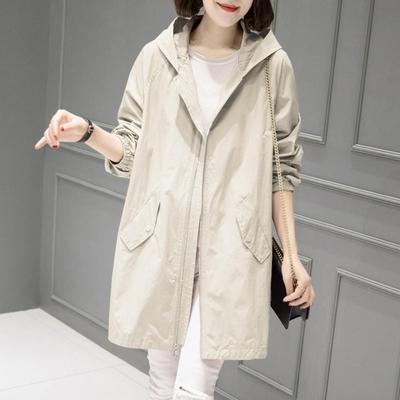 Herbst Frühling Damen Mantel Kapuze Reißverschluss Langarm Locker Strickjacke Kordelzug Mittellang Übermantel mit Taschen Dünn Alltagskleidung Wor