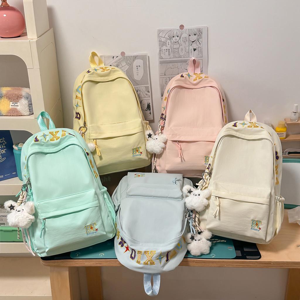 Schoolbag New Korean Version Small Fresh Solid Color Large Capacity Backpack Versatile Commuter Student Schoolbag Multi-functional Travel Backpack