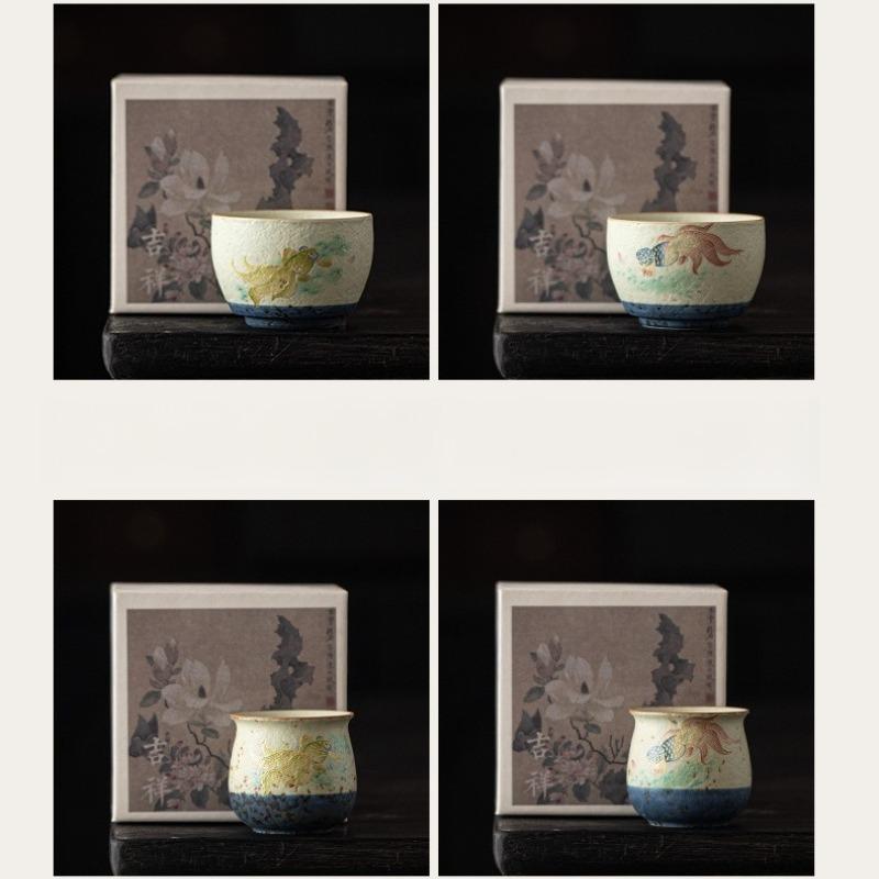 Porcelain Kung Fu Tea Cup Chinese Handmade Blossom Vintage Double Happiness Zen Office Ceramic Teacup Personal Meditation