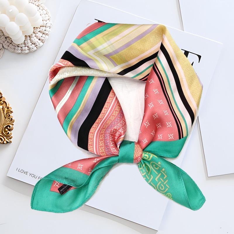 68cm Rainbow Striped Printed Scarf Women's New Style Emulated Silk Scarfs Fashion Versatile Clothes Bag Accessories Scarf