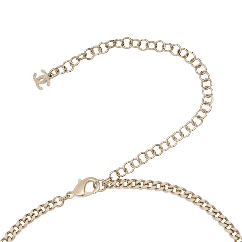 CHANEL black button gold metal, rhinestone necklace women's style