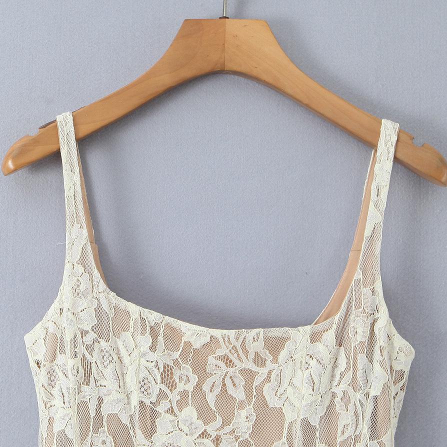Elegant 2026 Sweet Lace Knit Camisole Dress with Retro Square Neck & Backless Design