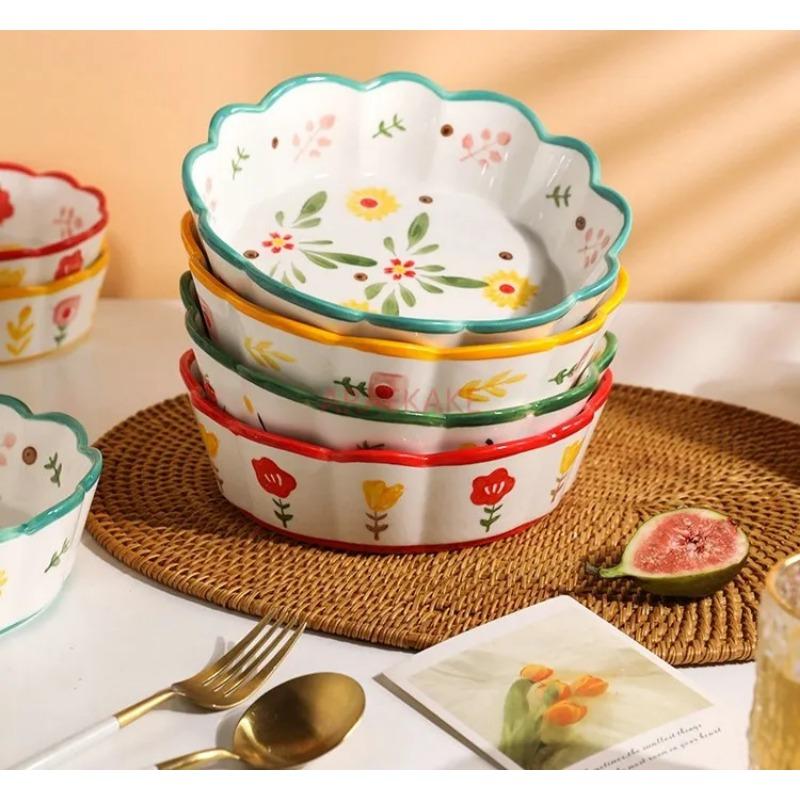 6-inch Baking Bowl, Steaming Egg Bowl, Tableware, Ceramic Bowl, Household Oat Fruit Salad Plate