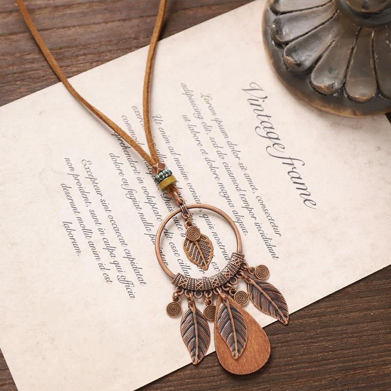 Bohemian Long Tassel Necklace Vintage Niche Exotic Wooden Sweater Chain Women's Accessories