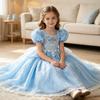 Girls New Year Blue Long Dress for Kids Christmas Birthday Party Dresses Butterfly Cinderella Cosplay Costumes Chidren Outfits