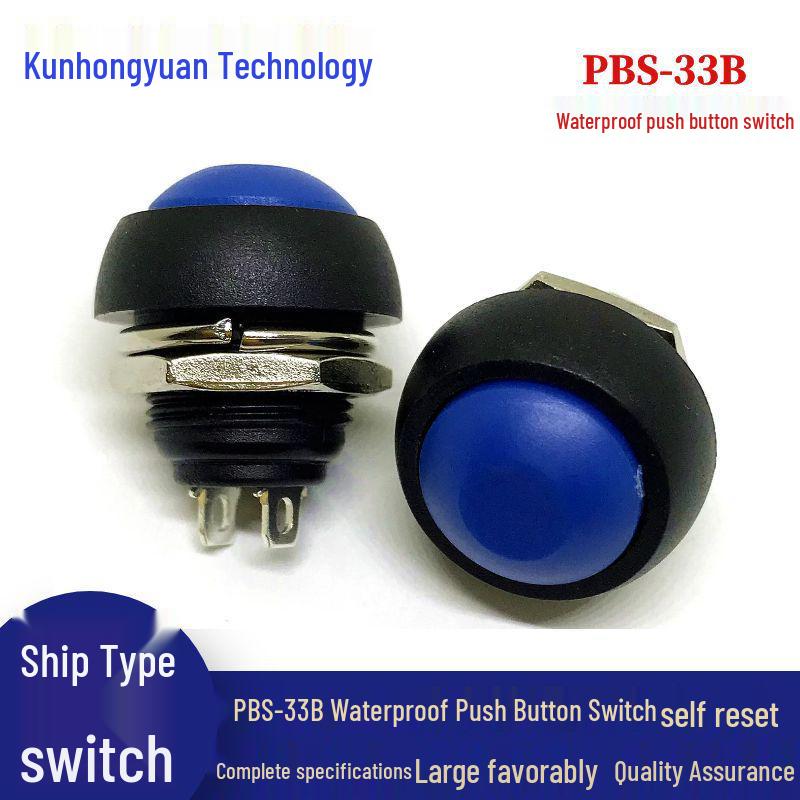 PBS-33B 12MM Waterproof Momentary Push Button Switch - Self-Resetting, Round, No Lock.