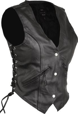 Women Motorcycle Leather Vest Ladies Waistcoat Black