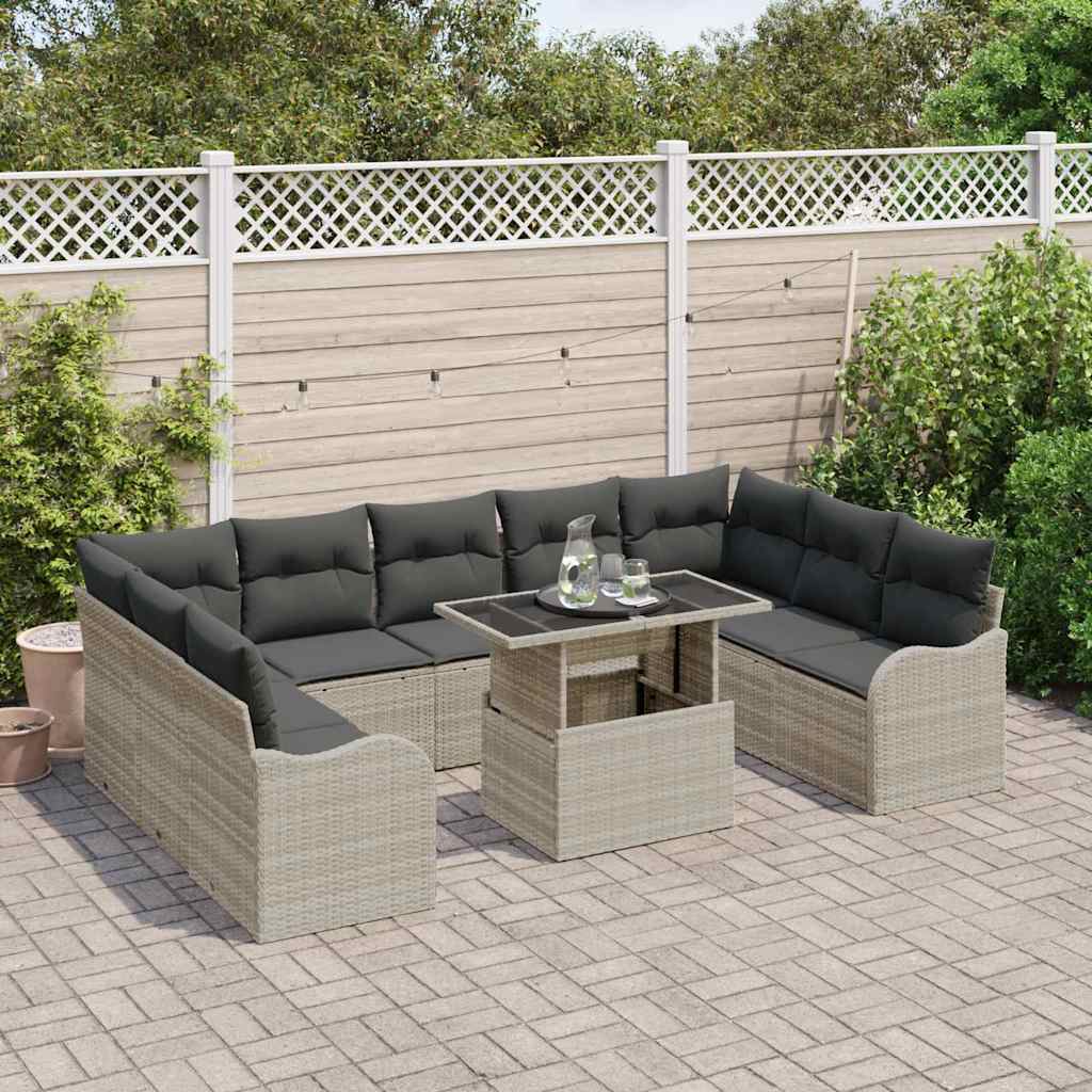 Garden Sofa Set with Cushions 10 Pcs Light Grey Poly Rattan