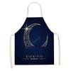 Chef Apron Muslim Eid Printed Kitchen Women Ramadan Karim Home Cooking Baking apron Star Crescent Waist Pocket decoration