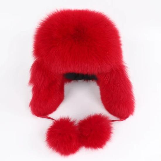 On Sale Real Fox Fur Women's Russian Ushanka Aviator Trapper Snow Skiing Hats Caps Earflap Winter Ladies Fox Fur Bomber Hat