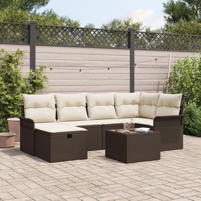 VidaXL Set de Canapés de Jardin à 7 Pièces avec Coussins Marron 3358887