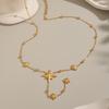 Collier Y-Chain à pampilles étoile à huit branches élégante Xia Ling, Acier inoxydable, Plaqué or 18 carats, Bijou polyvalent pour femmes