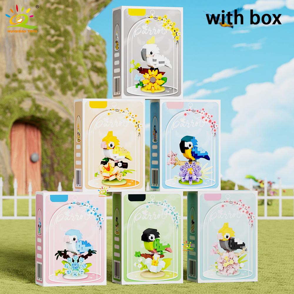 Non-Toxic Moc Parrot Bird Flower With Display Box Micro Building Block Mini Diamond Model Brick Toy For Children Desk Decor.