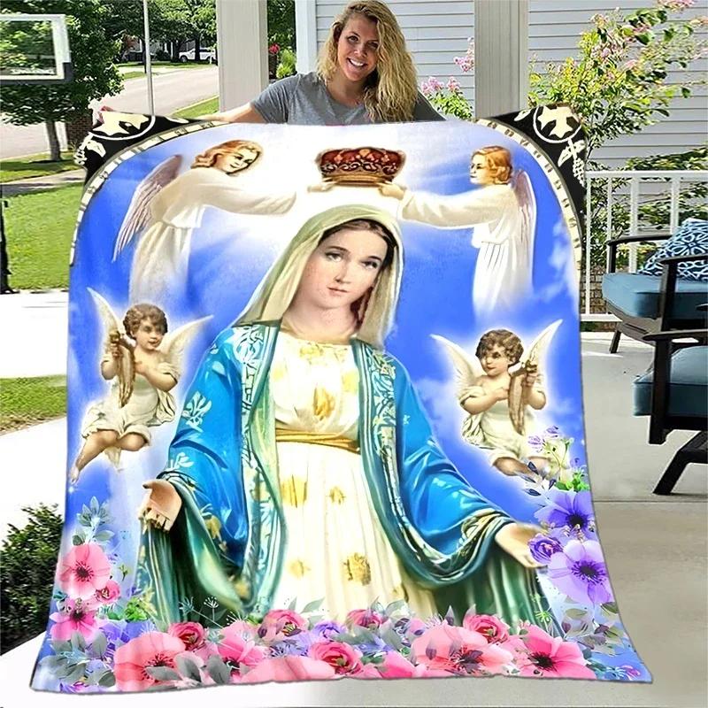 Jezus Dziewica Maria Miękki Koc do Rzucania Pościel Flanelowy Salon/Sypialnia Ciepły Koc Koc z Wizerunkiem Dziewicy Maryi Koc z Krzyżem Dom